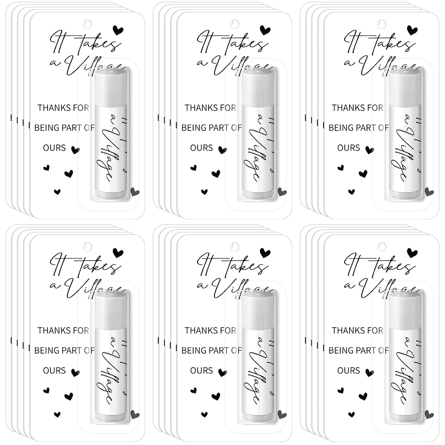 30 Pack Christmas Employee Appreciation Gift Lip Balms Bulk Staff Teacher Team Volunteer Thank You Gift Thanksgiving Christmas Appreciation Party Favor for Women Men(It Takes A Village,White)
