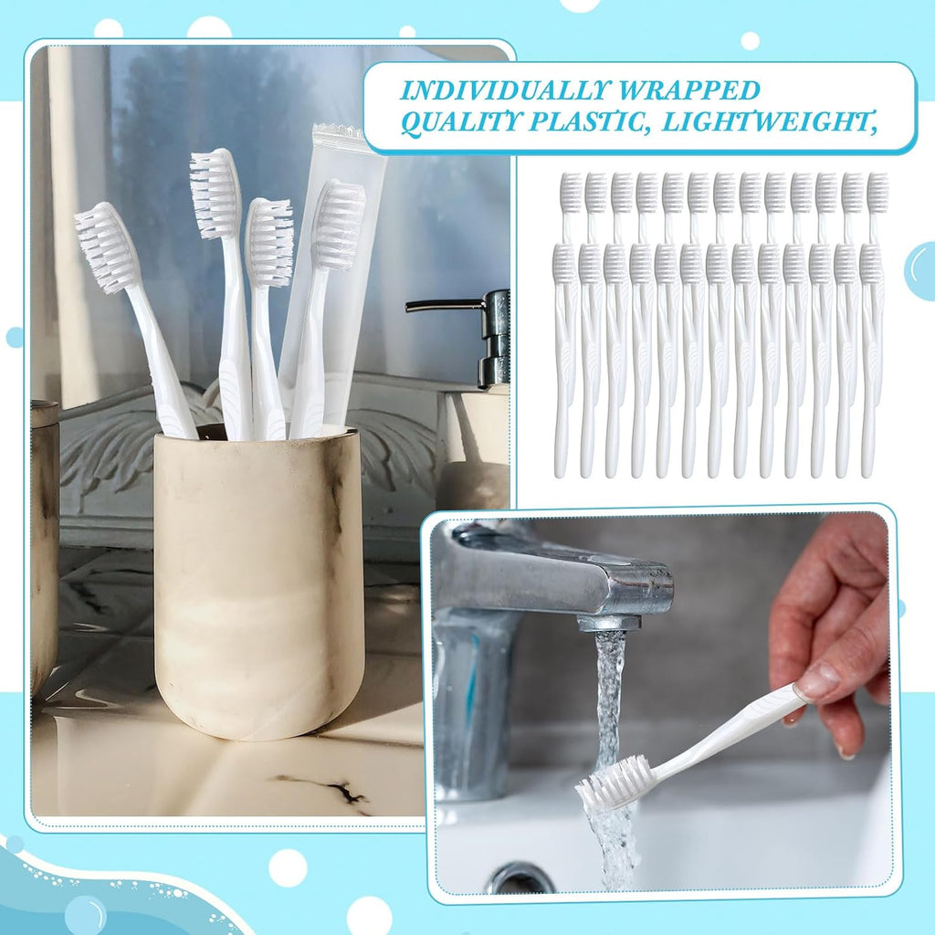 Tessco 1000 Pcs Disposable Toothbrushes Bulk Individually Wrapped Manual Soft Bristle Travel Toothbrushes Single Use Toothbrush for Homeless Hotel Toiletries Camping Office(White)