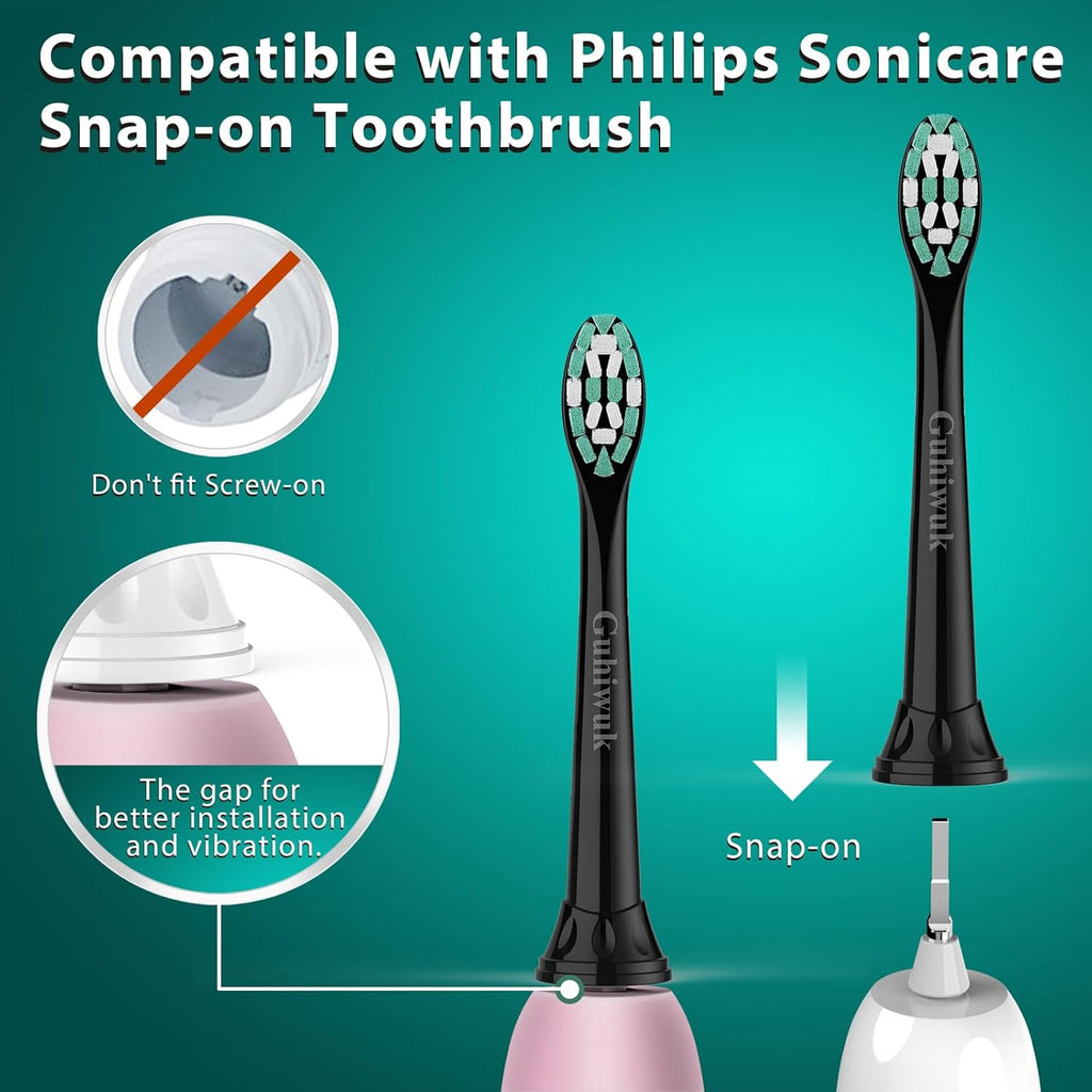 Toothbrush Heads for Philips Sonicare Replacement Heads, C2 Brush Head Compatible with Phillips Sonicare Click-on 4100 5100 6100 Electric Toothbrush, 4 Pack, Black