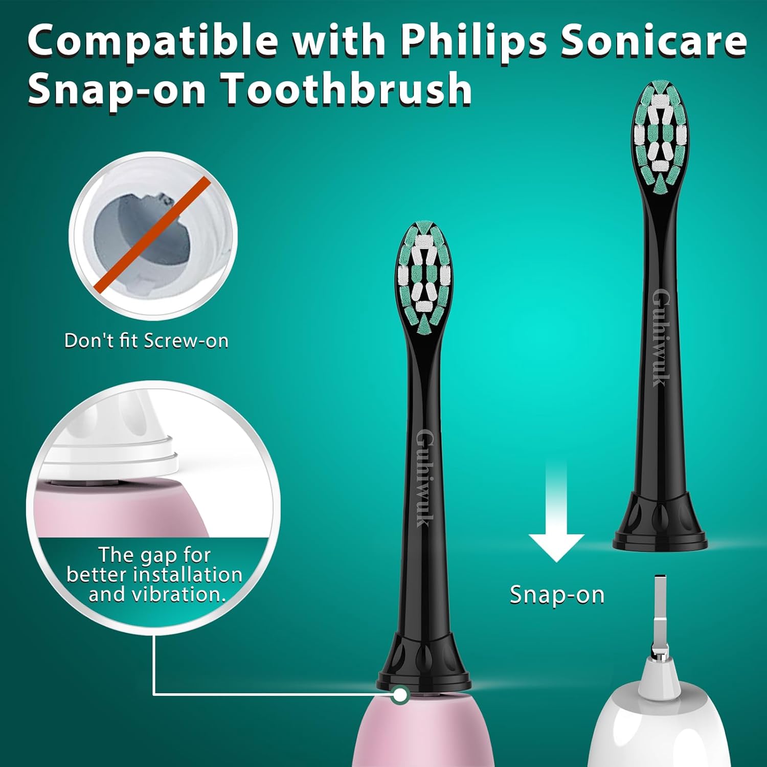 Toothbrush Heads for Philips Sonicare Replacement Heads, C2 Brush Head Compatible with Phillips Sonicare Click-on 4100 5100 6100 Electric Toothbrush, 10 Pack, Black