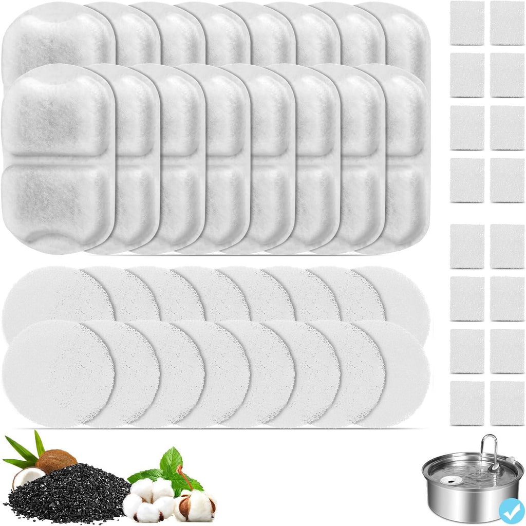 16 Set Dog Fountain Filter Replacement for 7L/230oz/1.8G Stainless Steel Dog Water Dispenser, YOIHABV Cat Fountain Filters, Triple Filtration Pet Water Filter, Replacement Filters and Sponges