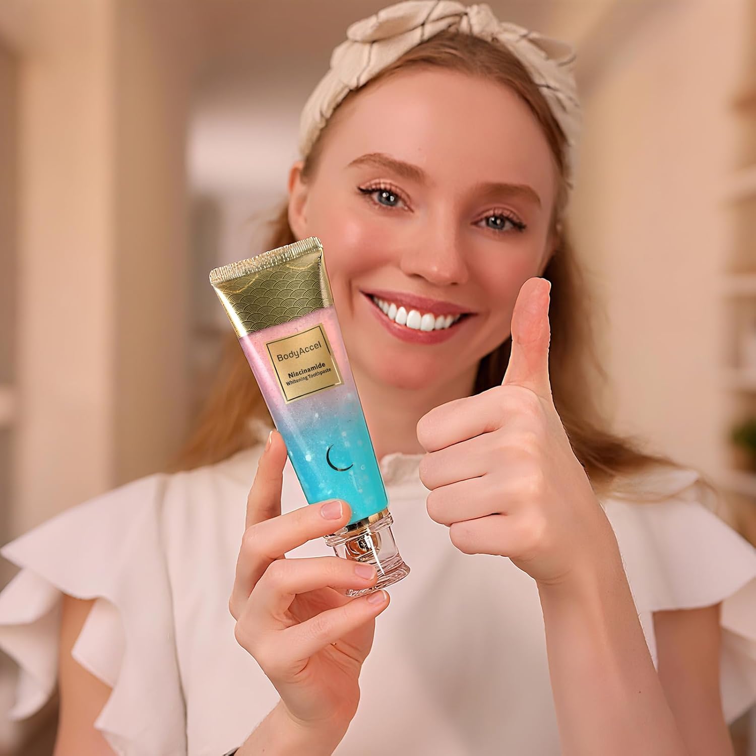 BodyAccel Niacinamide Whitening Toothpaste, Niacinamide Intensive Whitening Toothpaste with Natural Gentle Care Deep Stain Removal Clean Peach Flavor, Improves Gum Health, Fresh Breath (1)