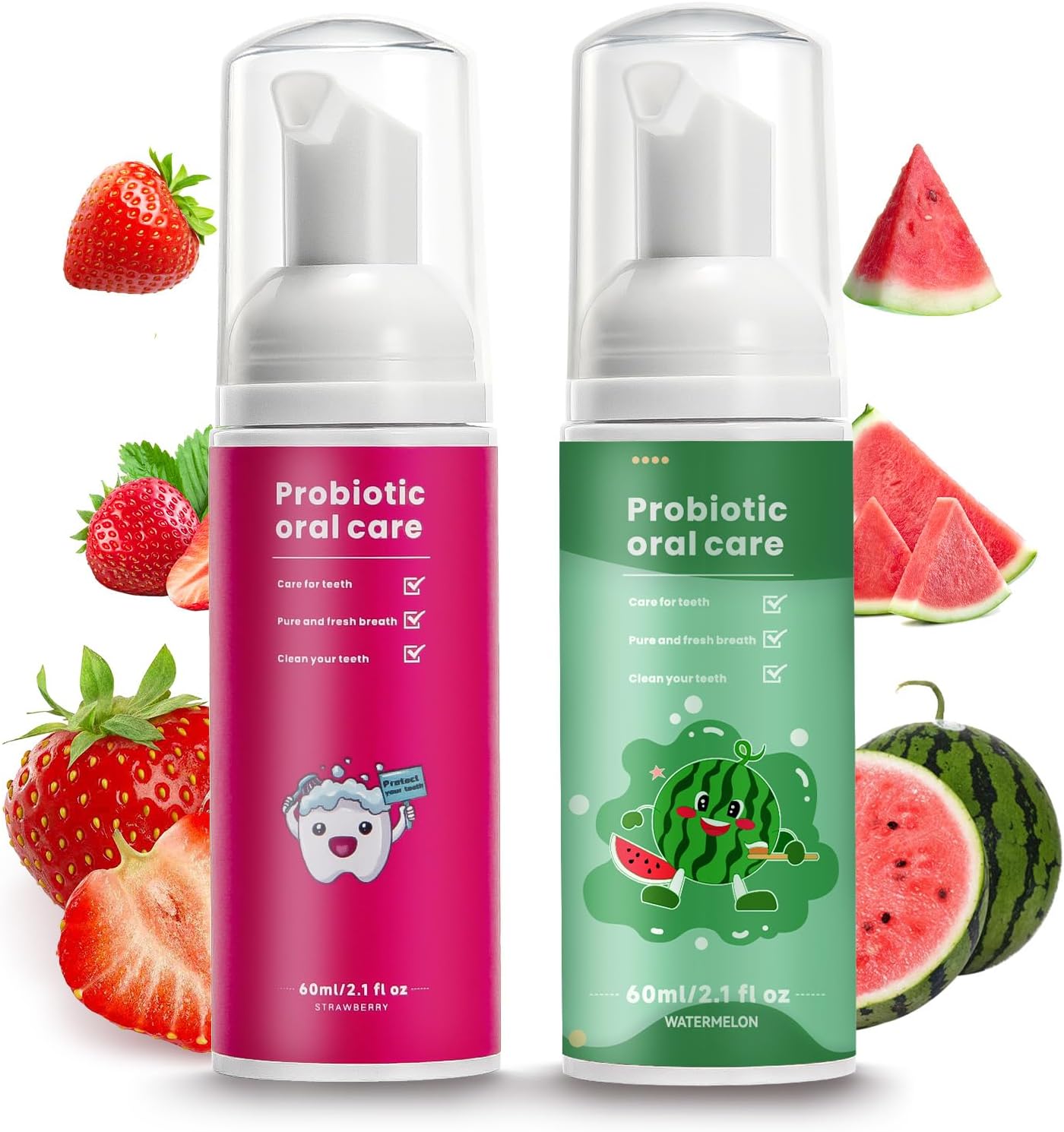 Kids Foam Fluoride Free Toothpaste with Watermelon and Strawberry Mint Flavor,Toddler Natural Teeth Deep Cleaning Toothpaste for U Shaped Toothbrush