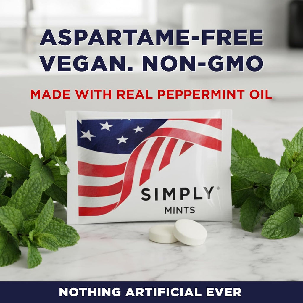 SIMPLY Peppermint US FLAG Individually Wrapped Breath Mints in Bulk, 50 Packets (2 per Packet), | Perfect for Office, School, Travel, Party Favors, Restaurants & Hospitality, Fourth of July