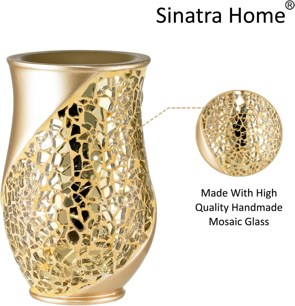 Zahari Home Sinatra Bath Tumbler Toothbrush and Toothpaste Holder Makeup Organizer, Champagne