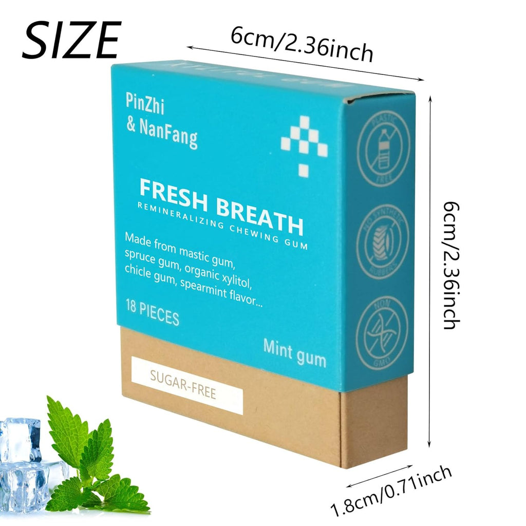 Yukviqou Remineralizing Chewing Gum, Organic Natural Mastic Mint Gum Sugar-Free Fresh Breath for Enamel Care Teeth & Gum Health 4 Boxes