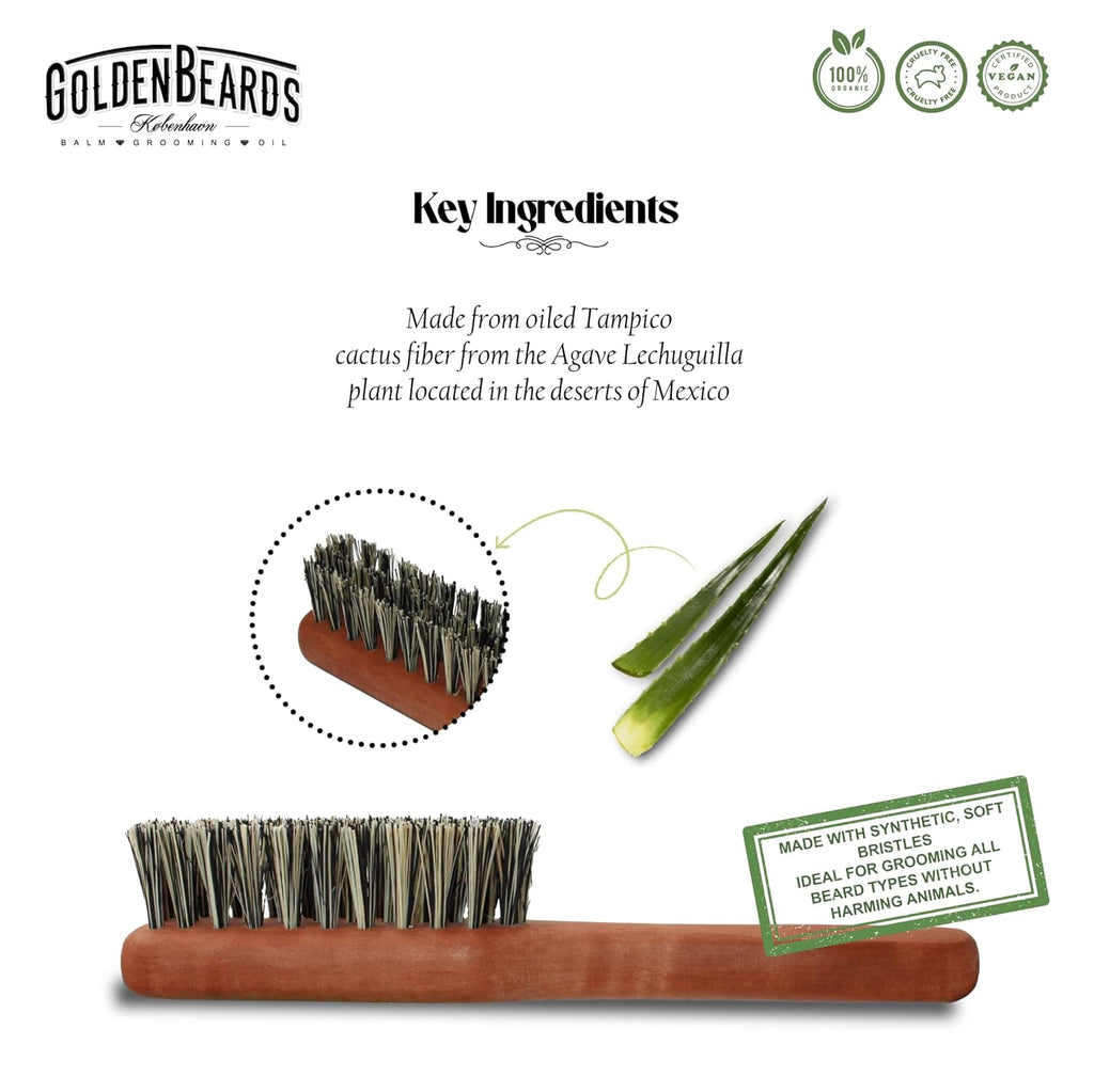 Golden Beards Vegan Beard Brush – Bamboo Handle & Plant-Based Bristles – Eco-Friendly Beard Grooming Brush for Men – Detangles, Styles & Softens Facial Hair