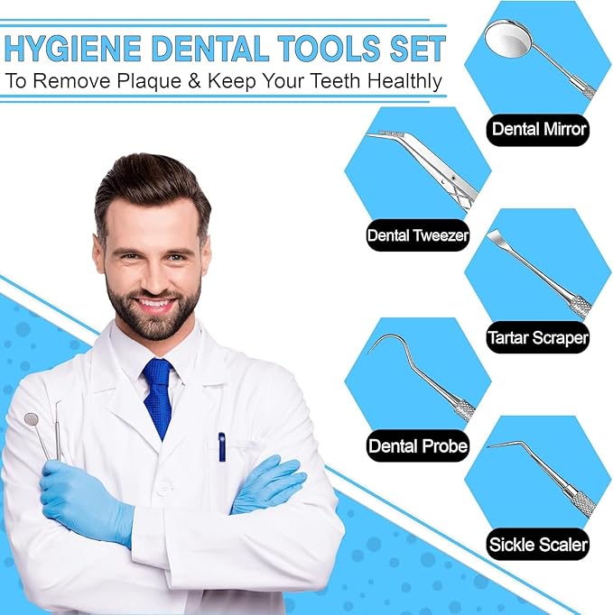 Professional Dental Tools - Dental Pick, Dental Scaler for Tartar Plaque Remover Tooth Cleaner Teeth Scraper Dentist Hygienist Kit Sickle Scaler Teeth Cleaning Set Stainless Steel 4 Pc By Krisp Beauty