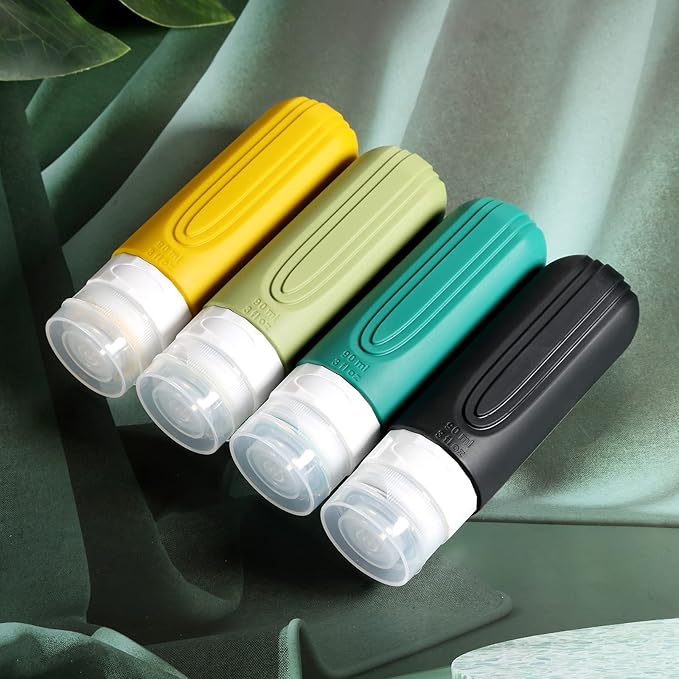 Travel Bottles for Toiletries, Tsa Approved 3oz Travel Size Containers BPA Free Leak Proof Refillable Liquid Silicone Squeezable Travel Accessories for Shampoo Conditioner Lotion (4 Pack)