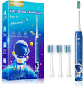 Electric Toothbrush Kids Age 3-5-7-8-12 Year Old, Childrens Electric Toothbrush Rechargeable with Timer 3 Modes 4 Vibrating Heads Habit Stickers 31000VPM Boys Electric Tooth brush (Astronaut Blue)