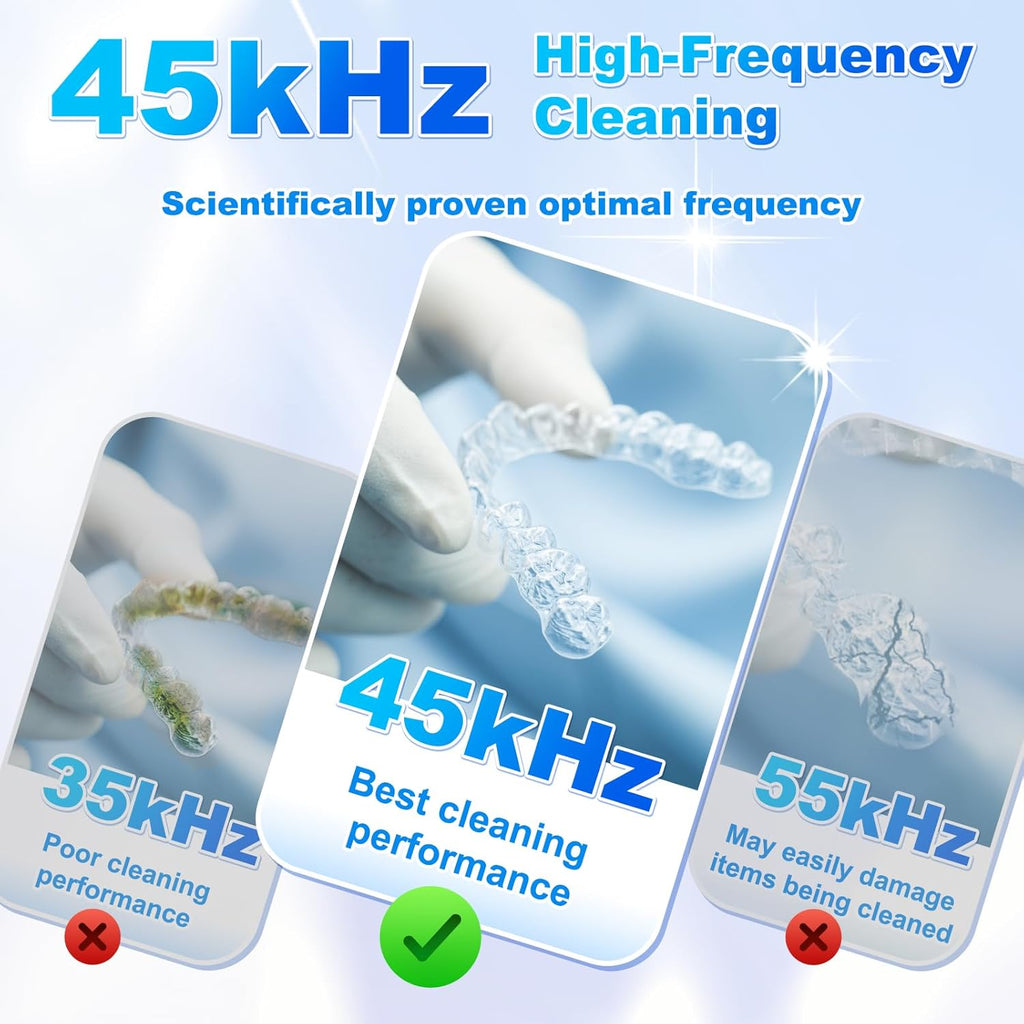 2025 Ultrasonic Retainer Cleaner, 4 UV Lights, 45kHz Deep Clean, Retainer Cleaner Machine for Dentures, Anti Grinding Mouth Guard, Braces, Toothbrush Heads, Toothbrush