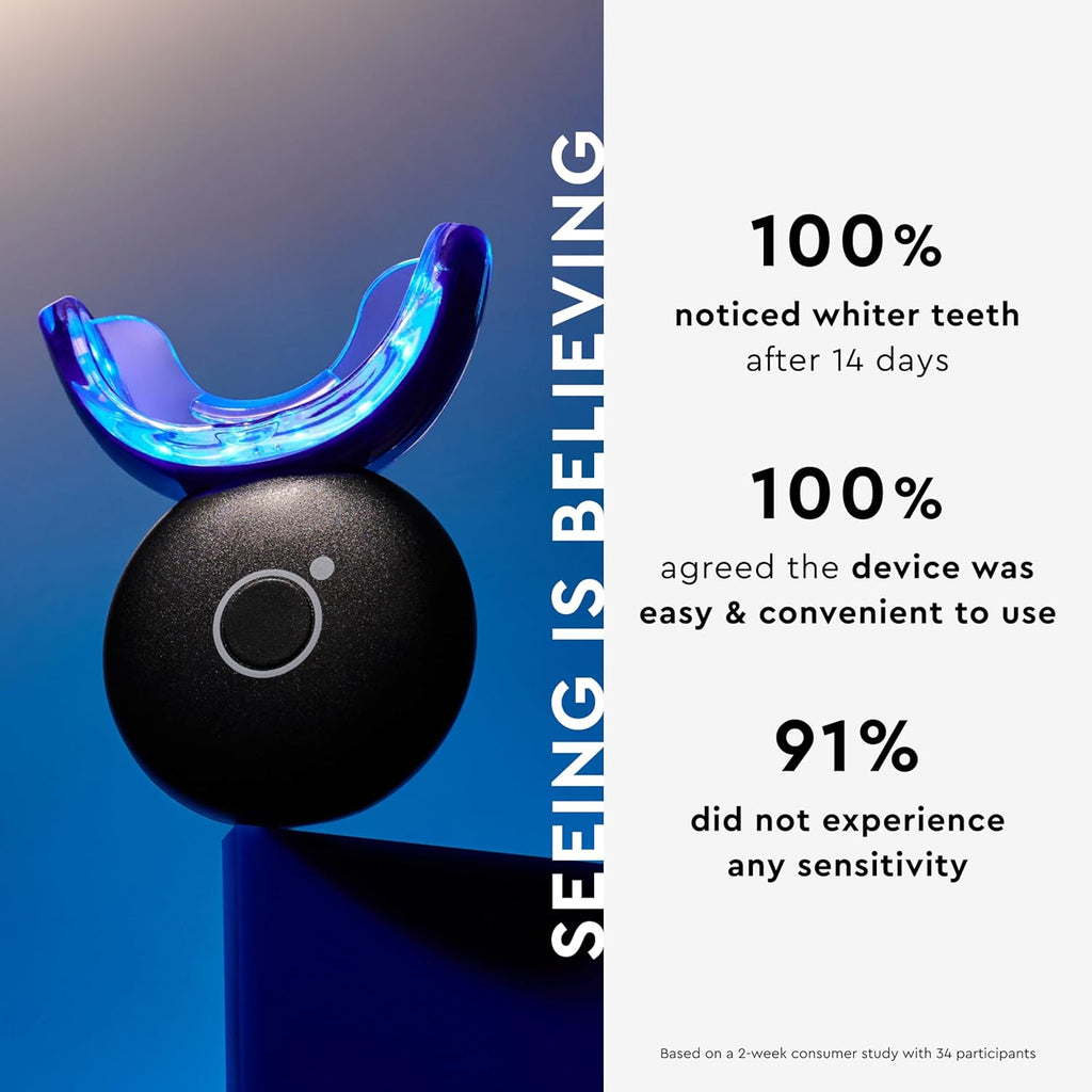 MOON Teeth Whitening Kit, LED Light Teeth Whitener Device, 56 White Strips, USB Charger & Travel Case, Blue Light Whitening Tray Removes Stains & Whitens Up to 12 Shades in 2 Weeks (4 Piece Kit)