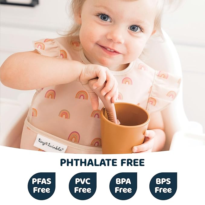 Tiny Twinkle Mess-Proof Baby Bibs for Eating | Waterproof, Wipeable Toddler Bibs with Catch-All Pocket | Feeding Bibs for Girls & Boys(3 Pack,Boho Set)