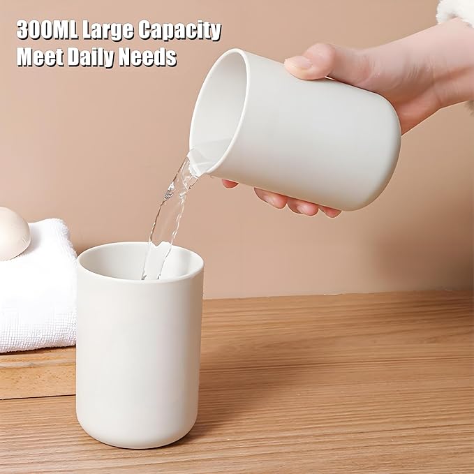 2 Pieces Plastic Bathroom Tumbler Cup Toothbrush Holder Organizer Tumbler Cups for Bathroom Vanity,300ml(White & Grey)