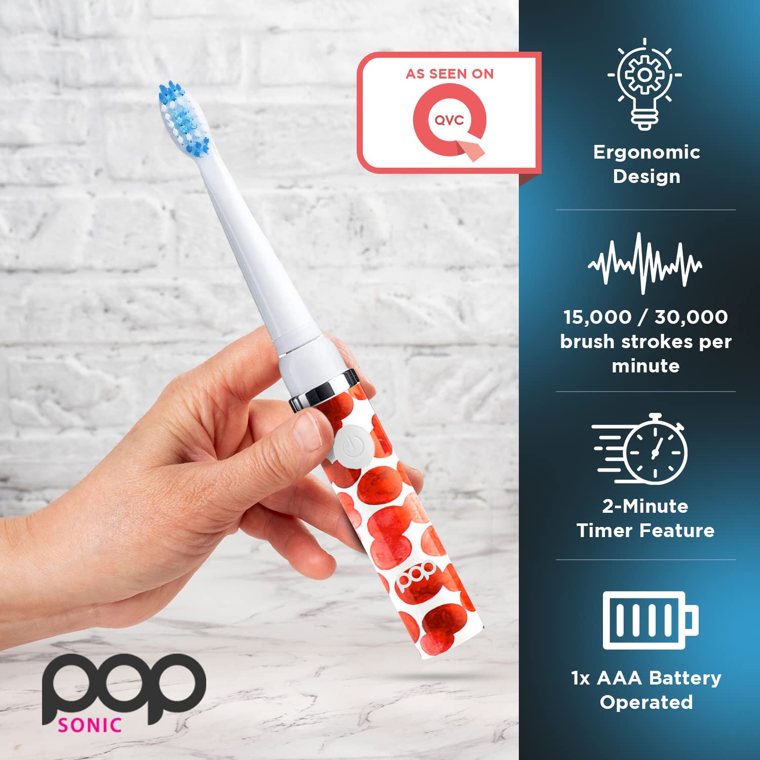 Pop Sonic Electric Toothbrush (Red Bubbles) - Travel Toothbrushes w/AAA Battery | Kids Electric Toothbrushes with 2 Speed & 15,000-30,000 Strokes/Minute, Dupont Nylon Bristles