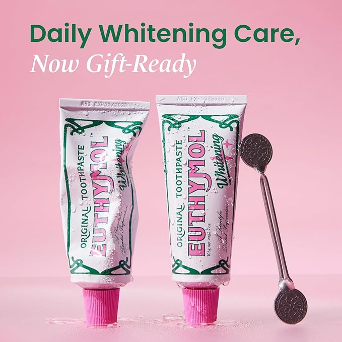 EUTHYMOL Whitening Toothpaste Set (Gift Set, 3.7fl oz*2, Sqeezer Set) - Stain Removal in 2 Weeks, Long-Lasting Freshness for Sensitive Gum & Teeth. Bad Breath, Cavity Prevention