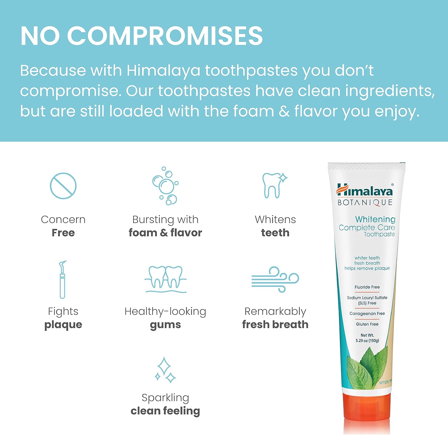 Himalaya Botanique Whitening Complete Care Toothpaste, Teeth Whitening, Fights Plaque, Fluoride Free, No Artificial Flavors, SLS Free, Cruelty Free, Foaming, Simply Mint Flavor, 5.29 Oz, 4 Pack