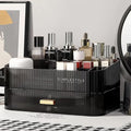 Makeup Organizer for Vanity, Large Desk Organizer with Stackable Drawer for Cosmetics, Skincare, Lipsticks, Palette, Nail Care, Ideal Storage for Dresser and Bathroom Countertop- Black