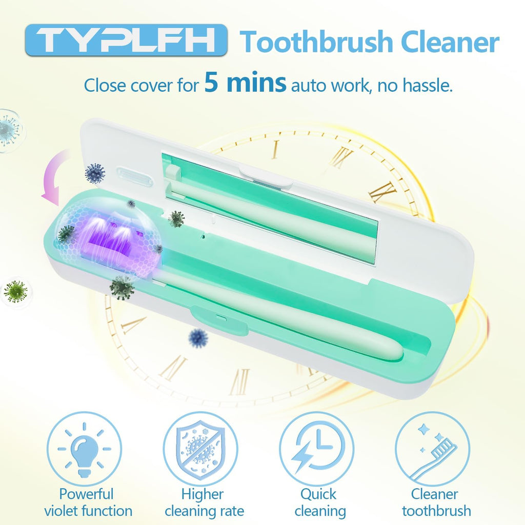 Toothbrush Sanitizer Case, Toothbrush Covers, Portable Toothbrush Travel Holder for Clean and Storage, C Port and AA Batteries Charge, Air Water Filt, Auto-Off, for All Toothbrushes (Green)