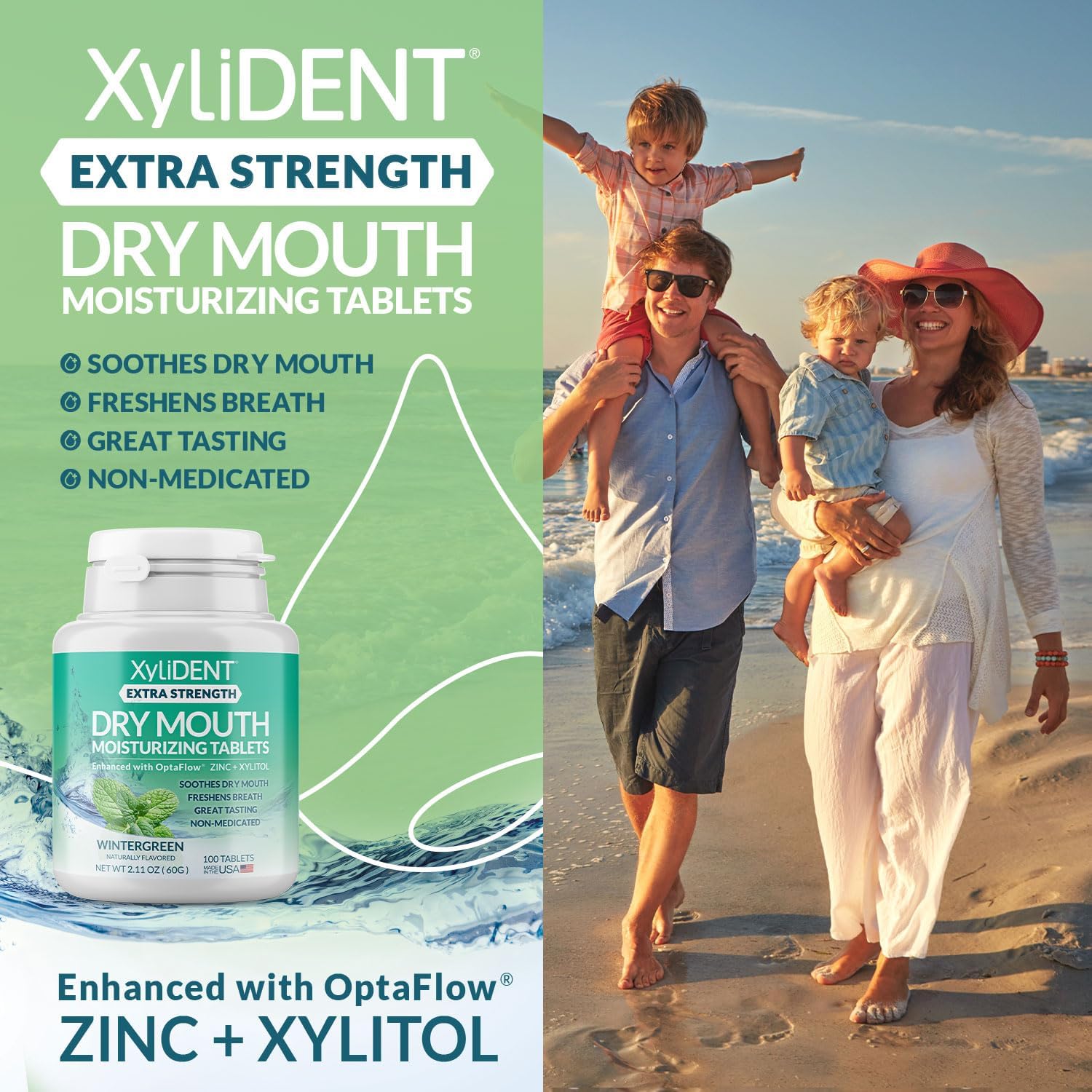 Extra Strength Xylitol Tablets for Dry Mouth Relief - Stimulates Saliva, Freshens Breath, Reduces Acid Production, Fast Acting Relief, 100 Count (Wintergreen)