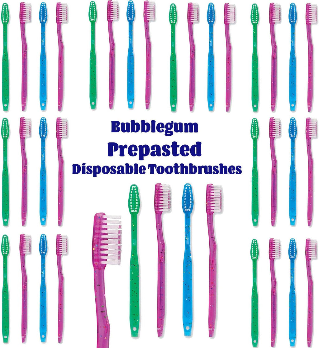 144 Kids Prepasted Toothbrushes Individually Wrapped - Bubblegum Disposable Toothbrushes - NO Water Needed, Just Start Brushing (144 Pack)