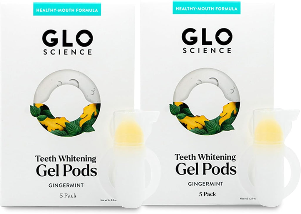 GLO Science So Brilliant Teeth Whitening Gel Pods – Safe, Effective Tooth Whitener with Silicon Brush, 6% Hydrogen Peroxide – Designed for Sensitive Teeth – Gingermint Flavor (2 Packs of 5)