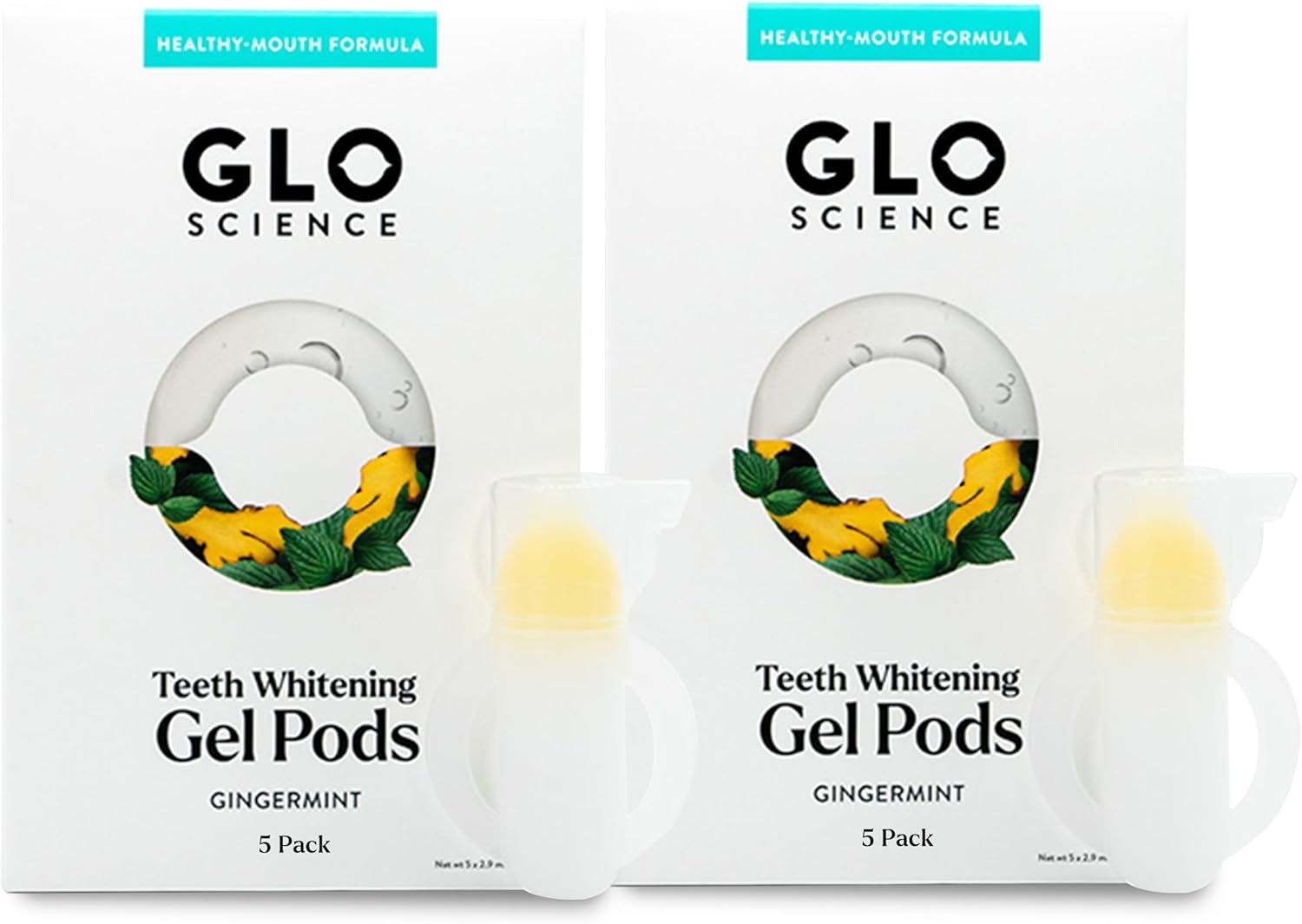 GLO Science So Brilliant Teeth Whitening Gel Pods – Safe, Effective Tooth Whitener with Silicon Brush, 6% Hydrogen Peroxide – Designed for Sensitive Teeth – Gingermint Flavor (2 Packs of 5)