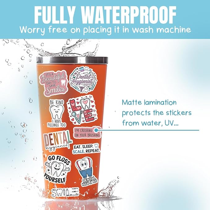 10pcs Dental Hygiene Sticker Sheet, Cute Vinyl Decals for Dental Hygienists, Office Staff, Oral Health Advocates, Waterproof, UV-Resistant, for Laptop, Water Bottle, Journal, Notebook, Clipboard