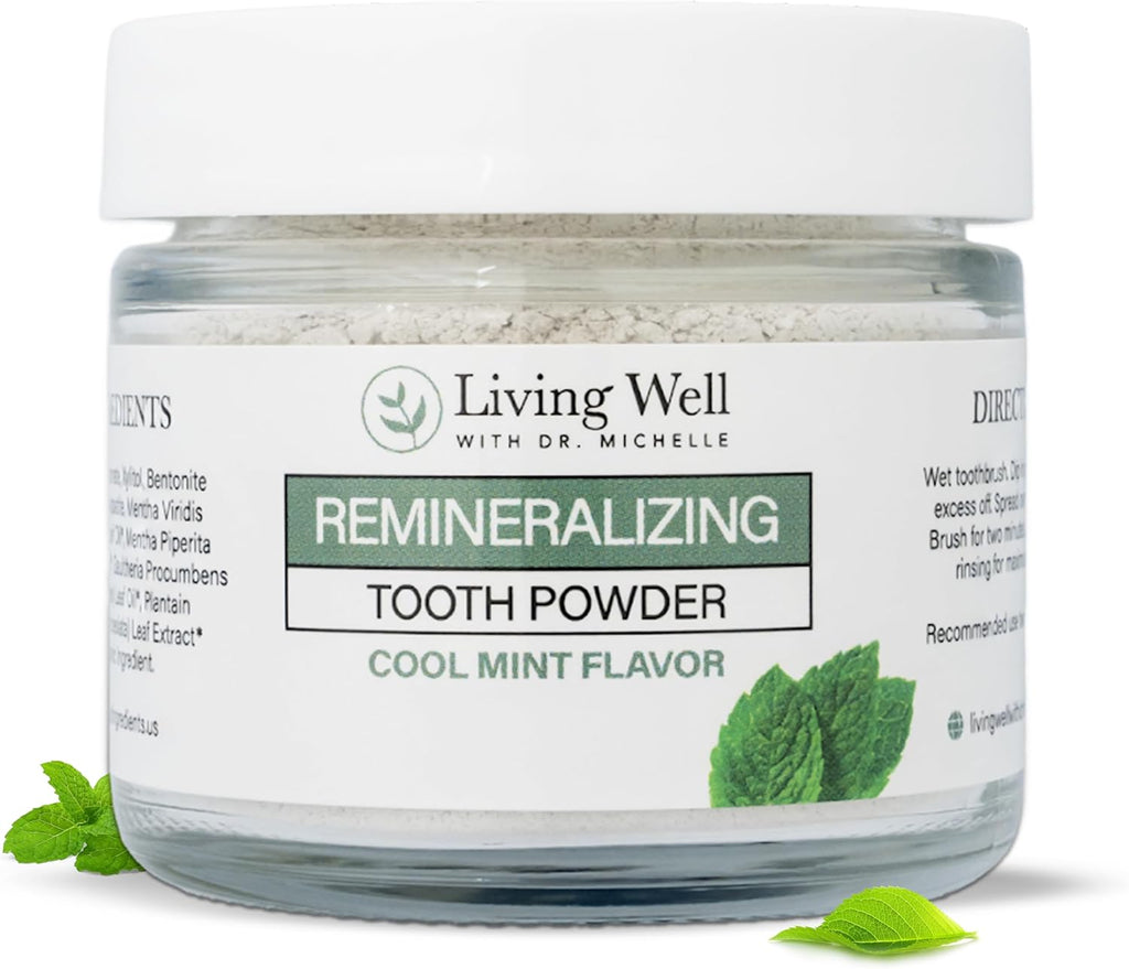 Living Well with Dr. Michelle Remineralizing Tooth Powder | Fluoride-Free Hydroxyapatite Formula | Supports Enamel Strength & Oral Wellness | Safe, Clean Ingredients | Cool Mint Flavor