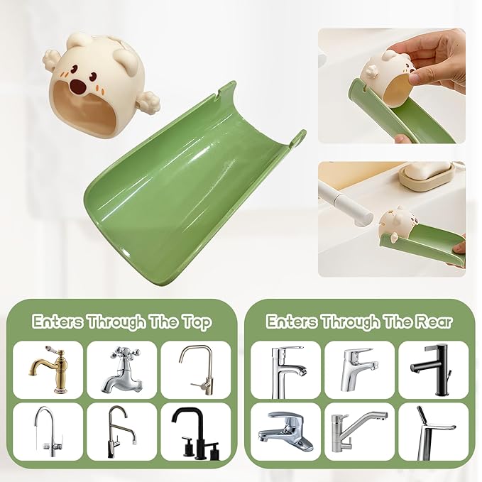 2-Pack Beige Faucet Extender for Toddlers & Kids, Child-Safe Silicone Sink Adapter with Visual Temp Alert, Fits Standard/Gooseneck Faucets - Bathroom, Kitchen, Bathtub