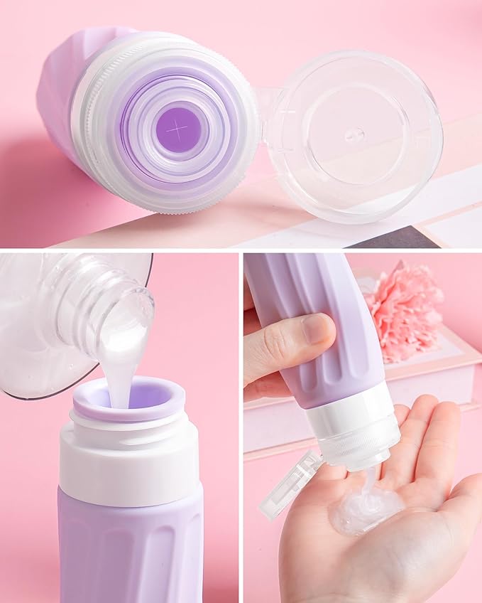 Travel Size Toiletries 8 Pack, TSA Approved 3oz/1oz Silicone Refillable Containers with Clear Travel Bag
