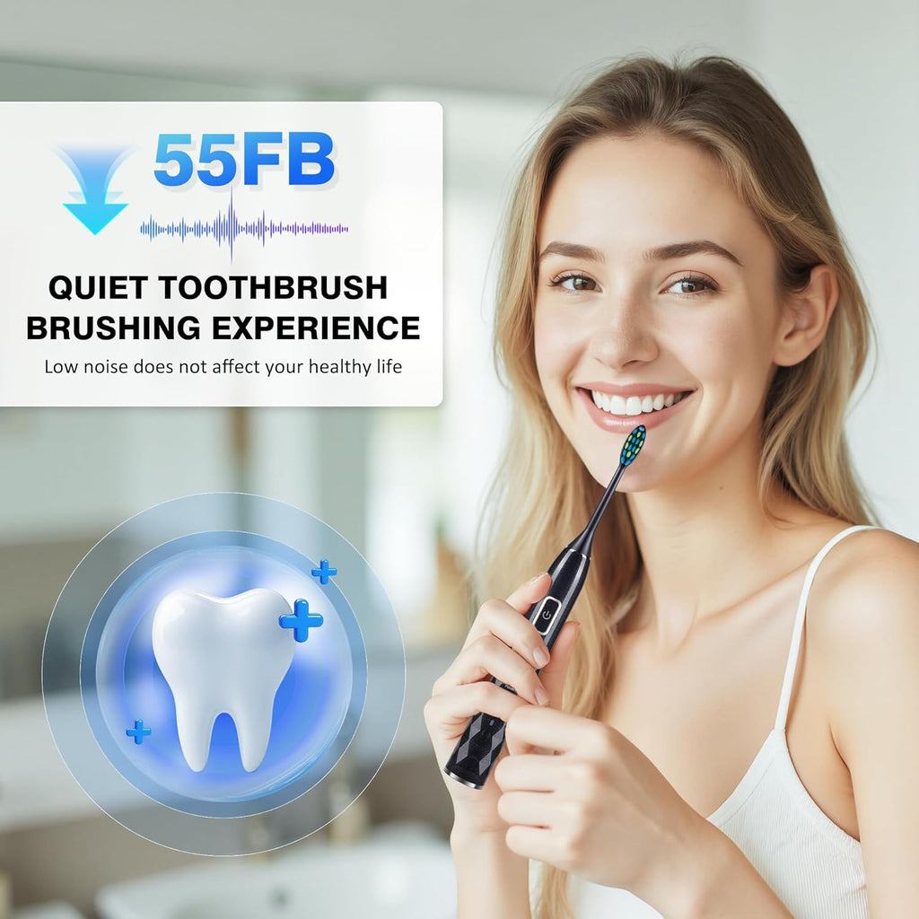 Sonic Electric Toothbrush for Adults - Deep Cleaning Teeth Whitening6 Replacement Brush Heads100-Day Battery5 Modes w/SensitiveIPX7 Waterproof (Color Options)