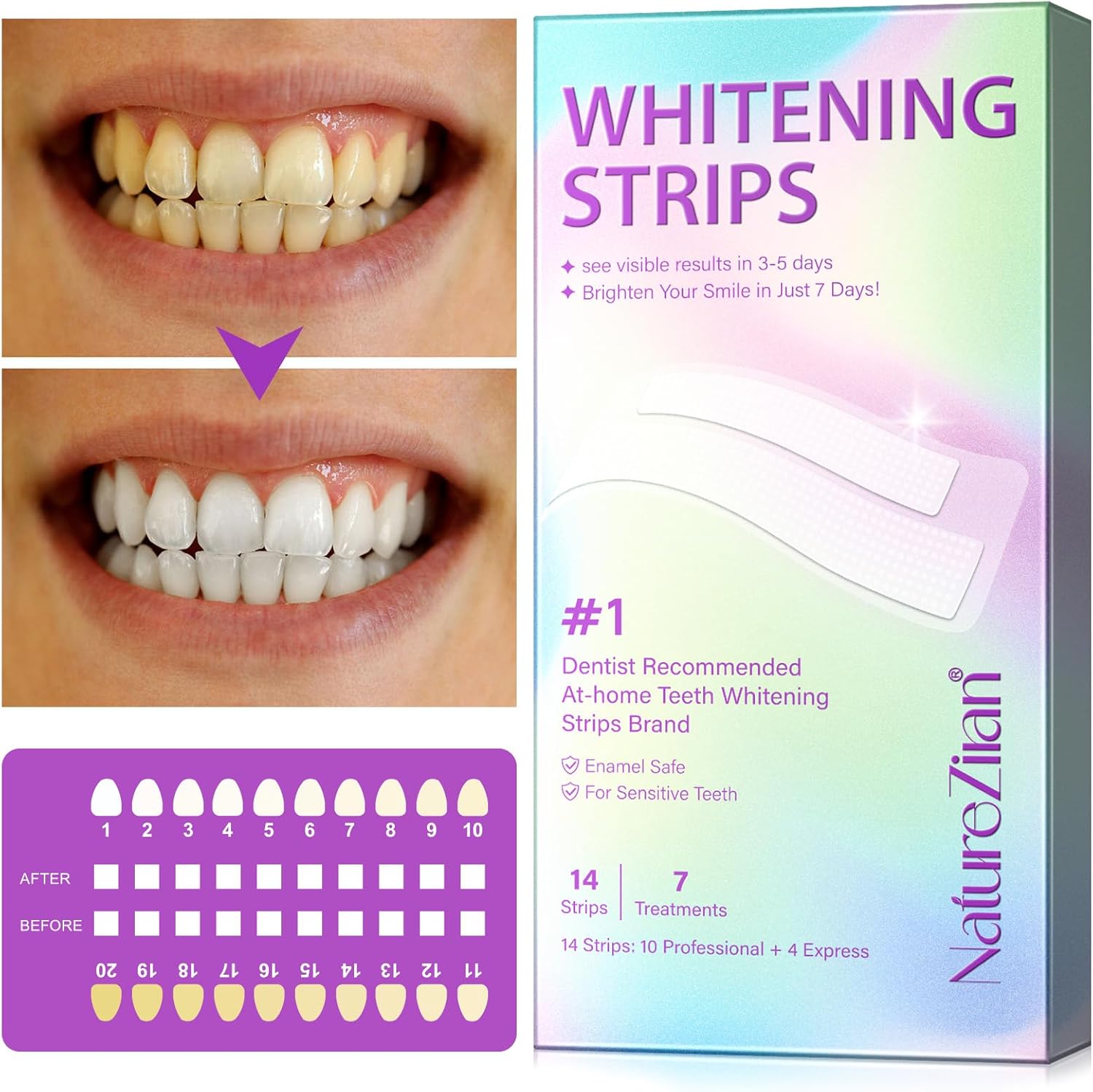 Teeth Whitening Strips,7-Day whitening Strips,Peroxide Free,Sensitive Teeth Whitener,Enamel Safe for Whiter Teeth,Deep Stains Removal,nstant Teeth Whitening Without The Harm (28pcs)