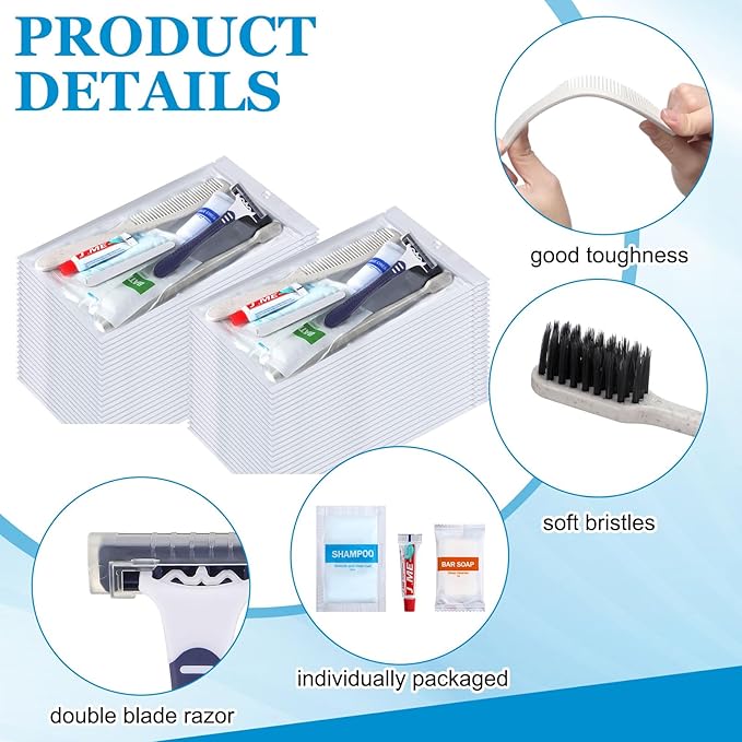 Suclain 96 Pack Hygiene Kits Bulk for Homeless Travel Size Toiletries and Dental Hygiene Kit Homeless Care Package Supplies Charity Donation Ready for Shelter Church Emergency Prep