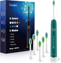 7AM2M Sonic Electric Toothbrush with 6 Brush Heads for Adults&Kids, One Charge for 120 Days, Wireless Fast Charge, 5 Modes, 40000VPM Powered Toothbrush, 2 Minutes Built in Smart Timer - Peacock Green