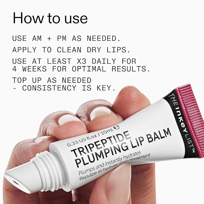The INKEY List Tripeptide Plumping Lip Balm 10ml, Clinically Proven Plumping Tinted Lip Care, Hydrates Dry Cracked Lips, Vegan & Cruelty Free, Berry Tint