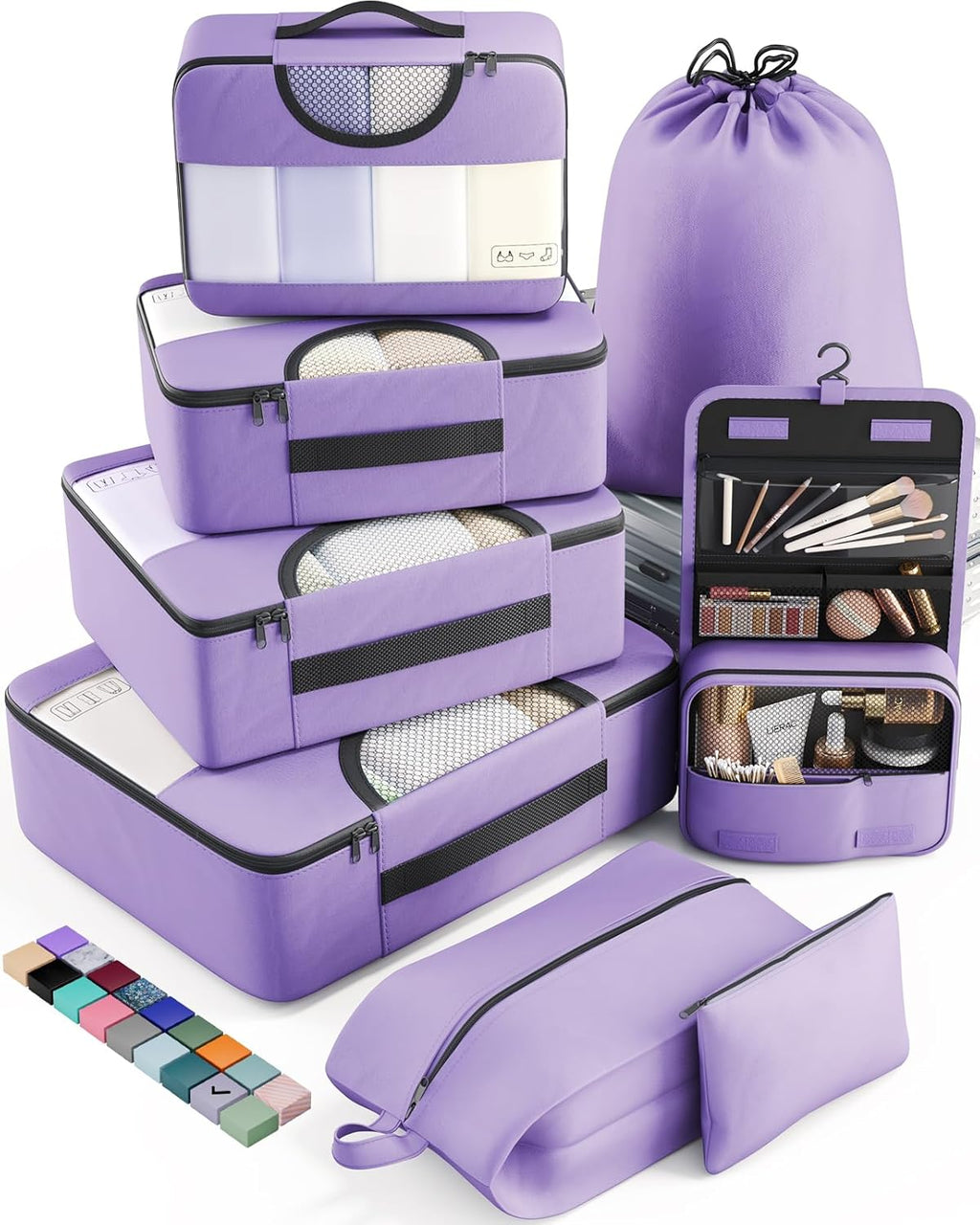 Veken 8 Set Packing Cubes for Travel Essentials, Suitcase Organizer Bags in 4 Sizes, Carry-On Luggage Accessories with Large Laundry & Hanging Toiletry Bag, Must-Have for Airplane, Road Trip & Camping