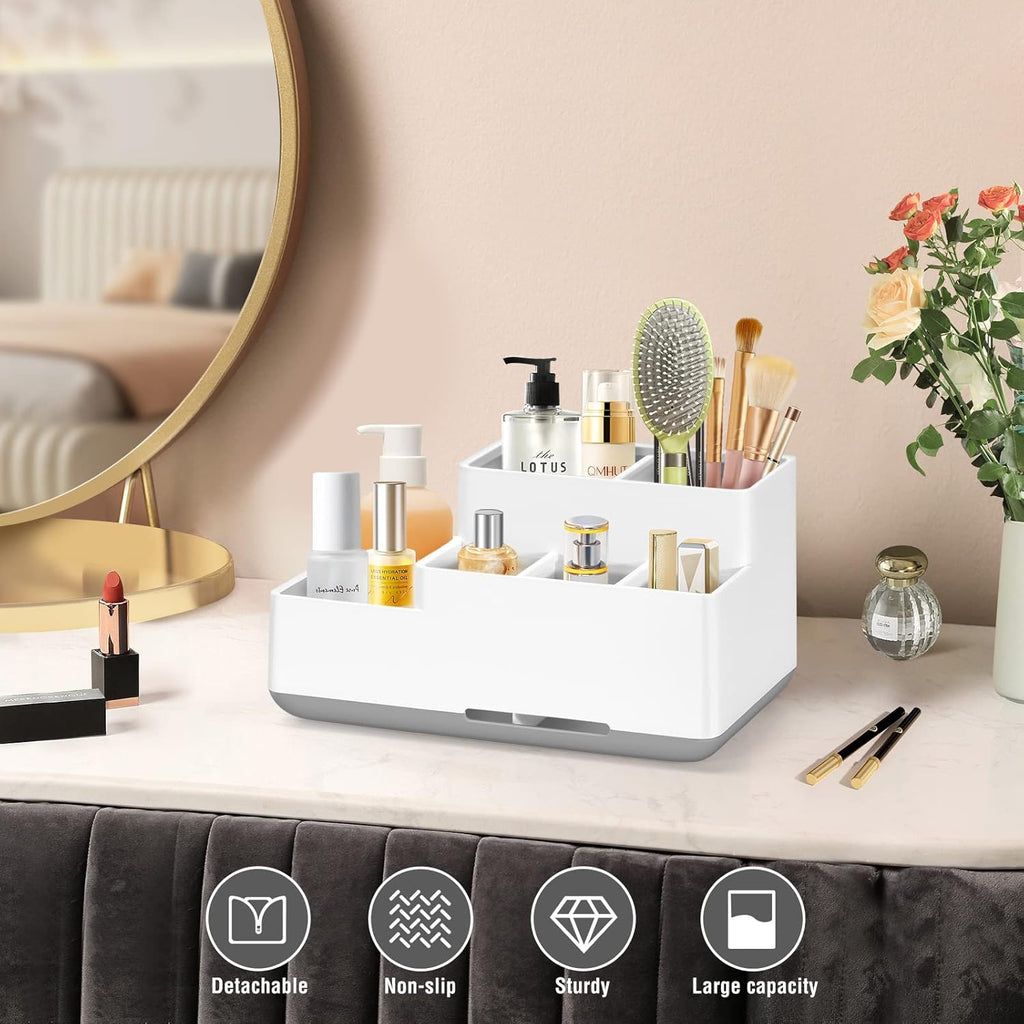 Electric Toothbrush Holder, Detachable Non-Slip Bathroom Organizer Countertop with 6 Compartments and Drainage Holes Bathroom Organizer for Bathroom, Kitchen, and Family