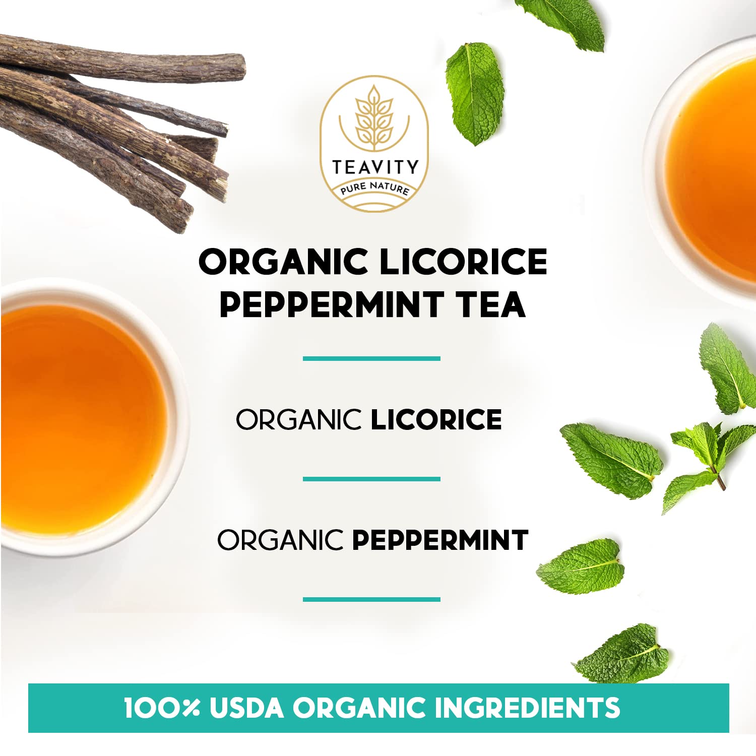 Organic Licorice Mint Tea Pods for Keurig - Natural Decaf Peppermint Tea by Teavity (24 Tea Pods)