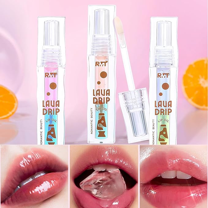 Dulele Fruit Flavoured Plumping Lip Oil, 4PCS Hydrating Lip Glow Oil, Moisturizing Nourishing Lip Gloss, Transparent Toot Lip Balm, Care and Soften Dry Lips