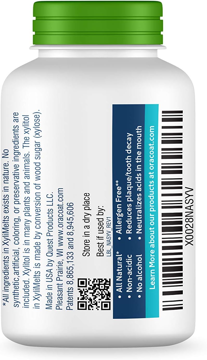Oracoat XyliMelts for Dry Mouth Night Time or Day - Moisturizing Dry Mouth Adhering Discs, Sugar Free with Xylitol, 100 Count, Mild Mint Flavor, 8-Hour Relief