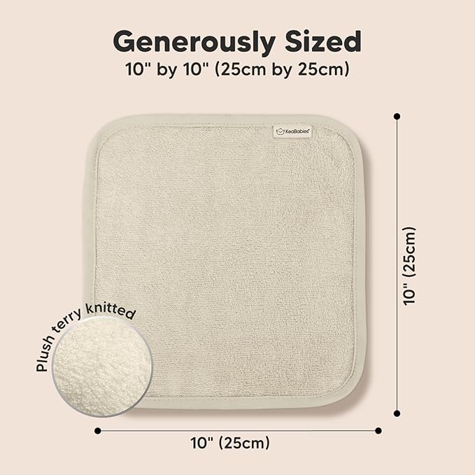 6-Pack Baby Washcloths - Soft Absorbent Viscose from Bamboo Wash Cloths for Babies, Kids, Toddlers, Infant, Newborn Bath Towels, Gentle on Sensitive Skin, 10x10 Reusable Face Towels (White/Stone)