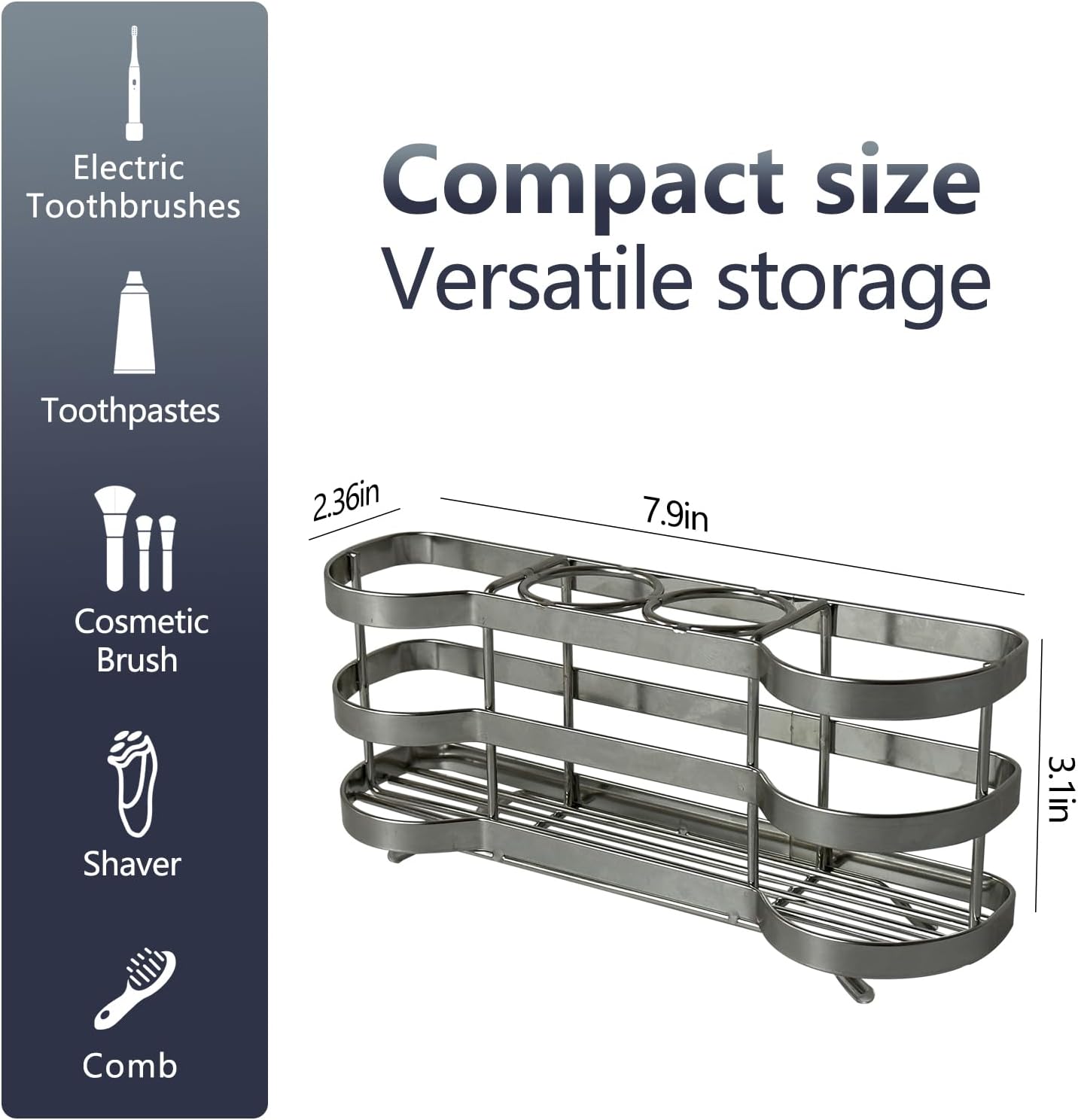 Wall Mount Toothbrush Holder for Shower Stainless Steel Toothbrush Stand, Self-Adhesive Wallmount/Countertop 4 Slots Bathroom Accessories Organizer (Silver 1)