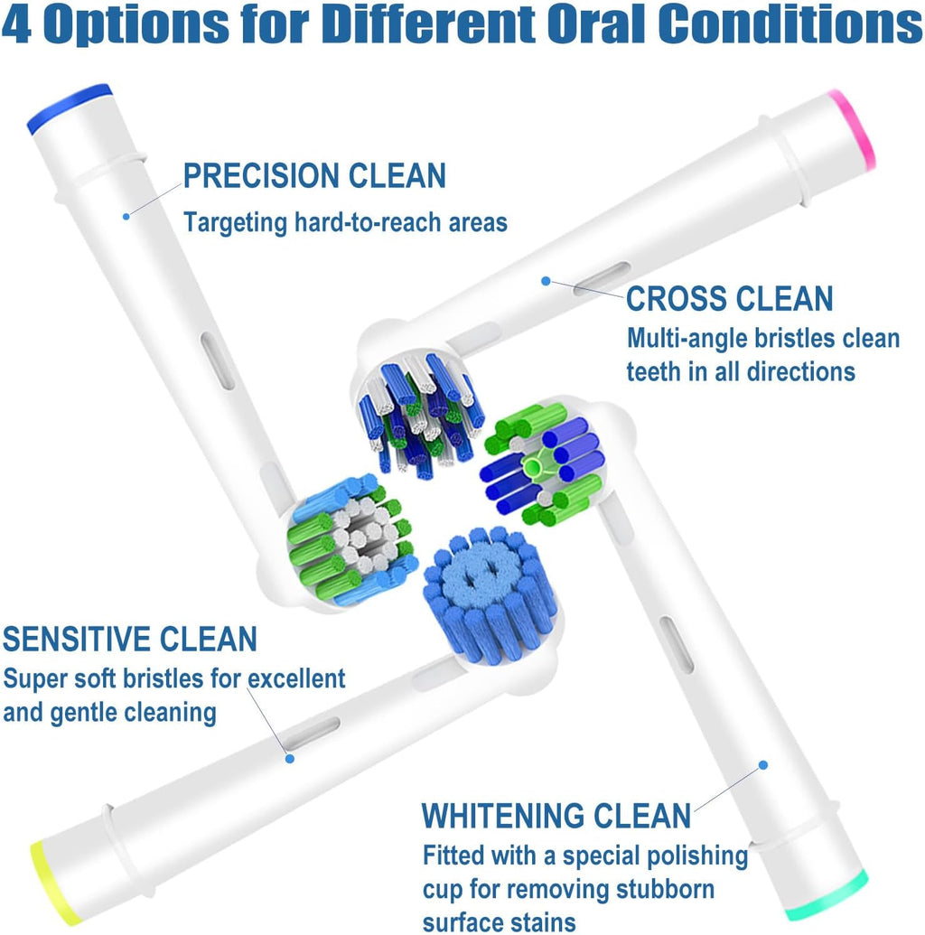 16pcs Replacement Brush Heads Compatible with Oral B Electric Toothbrushes. Pack of 4 Precision Clean,4 Cross Clean,4 3D Whitening Clean and 4 Sensitive Clean