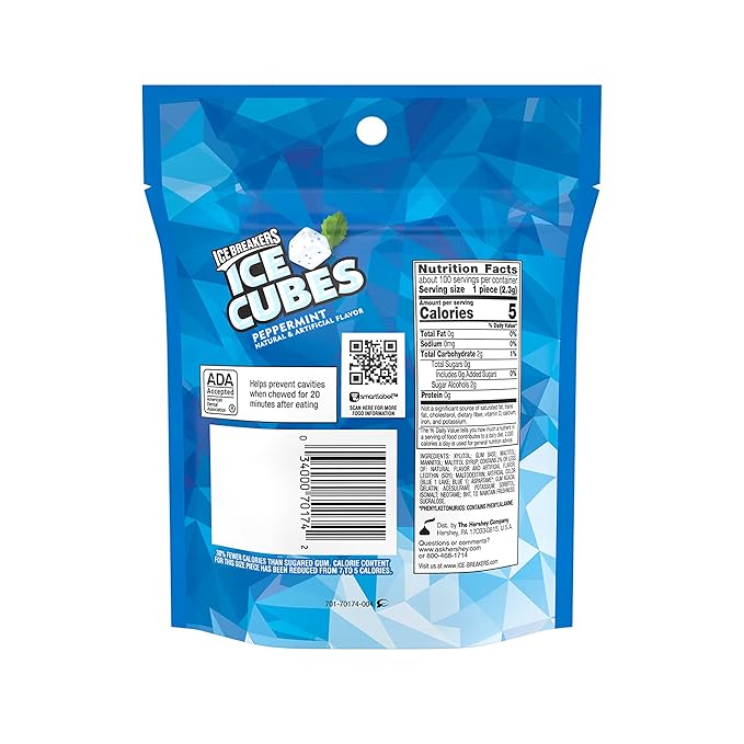 ICE BREAKERS Ice Cubes Peppermint Sugar Free Chewing Gum Pouch, 8.11 Oz (100 Pieces) (Pack of 2)