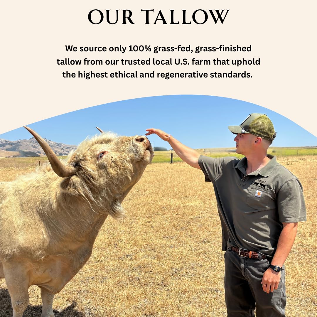 Pure Tallow Lip Balm | 100% Grass-Fed Beef Tallow and Organic Beeswax | Moisturizing Lip Care for Dry, Chapped Lips | Hypoallergenic, Fragrance-Free | Handcrafted in USA | 4-Pack