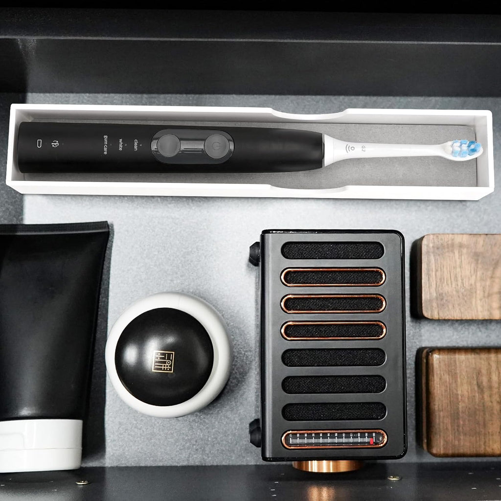 Acrylic Electric Toothbrush Holder with Diatomite Drying Stone, Bathroom Drawer Organizer with Drainage Hole for Tooth Brush, Compatible with Philips, Oral-B (White)