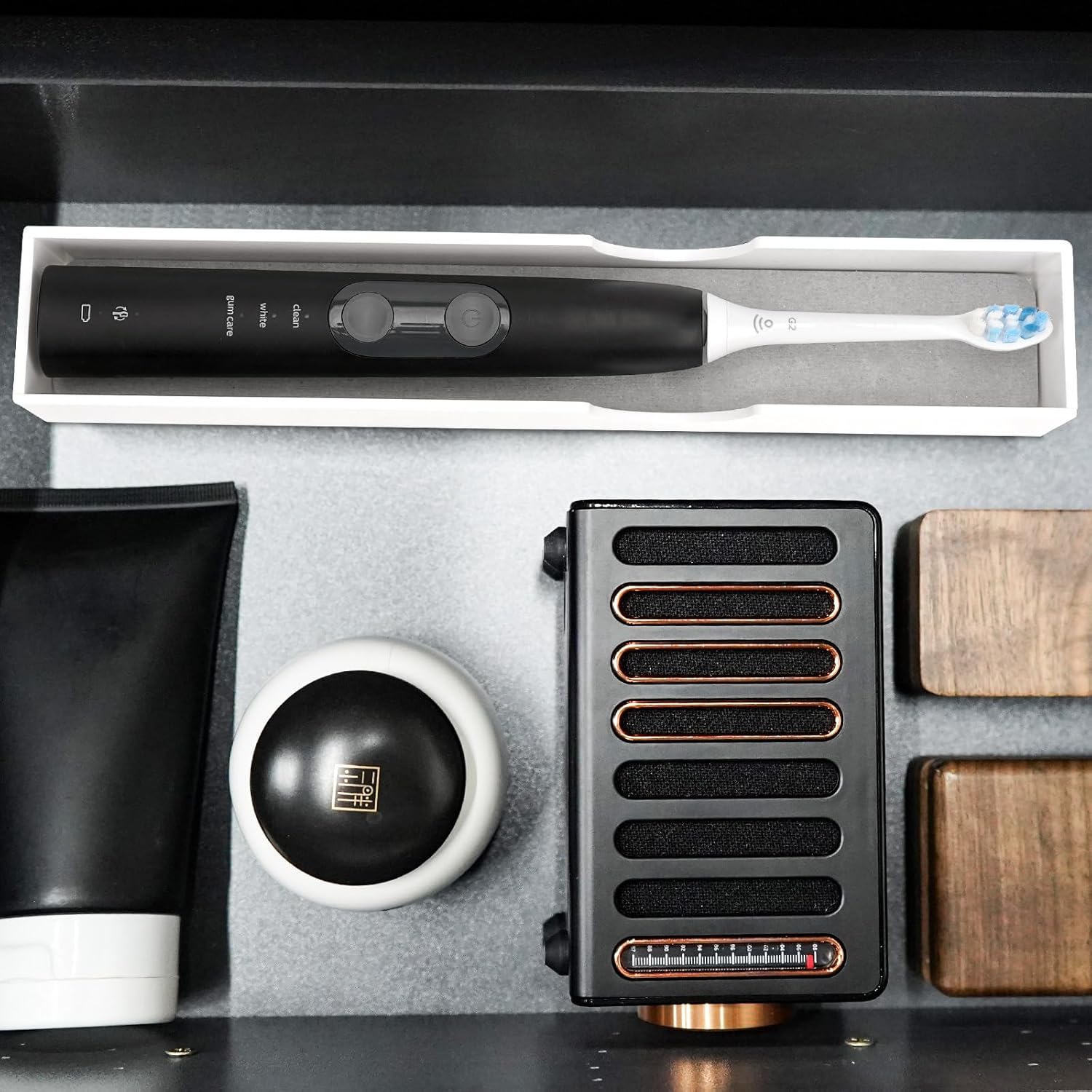 Acrylic Electric Toothbrush Holder with Diatomite Drying Stone, Bathroom Drawer Organizer with Drainage Hole for Tooth Brush, Compatible with Philips, Oral-B (White)