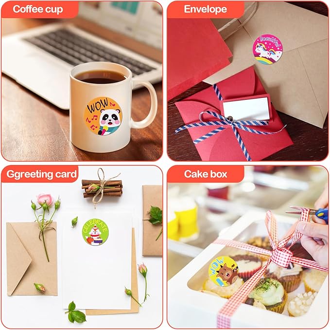 1000 Pcs Kid Stickers Animals, Stickers for Childens Teachers Students School Classroom in 16 Designs Motivational Stickers (1 Inch / 2 Rolls)