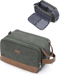 WANDF Toiletry Bag for Men Travel Toiletry Organizer Canvas and Leather Dopp Kit Water-Resistant Shaving Bag for Travel Accessories (Green, Medium)